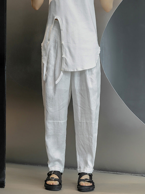Casual Linen Solid Color Wide Leg Loose Pants