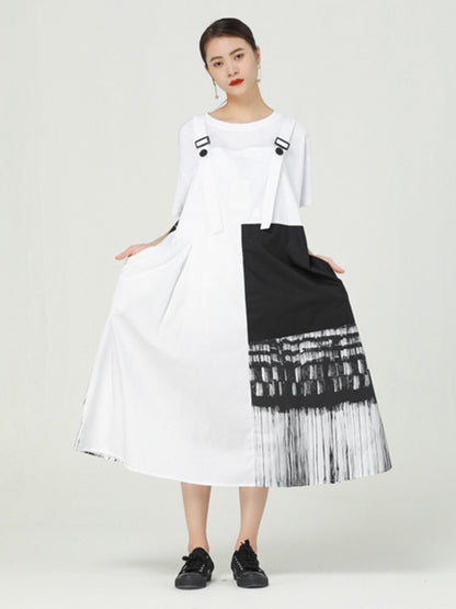 Stylish Irregular Graffiti Printed Split-Joint Strap Dress