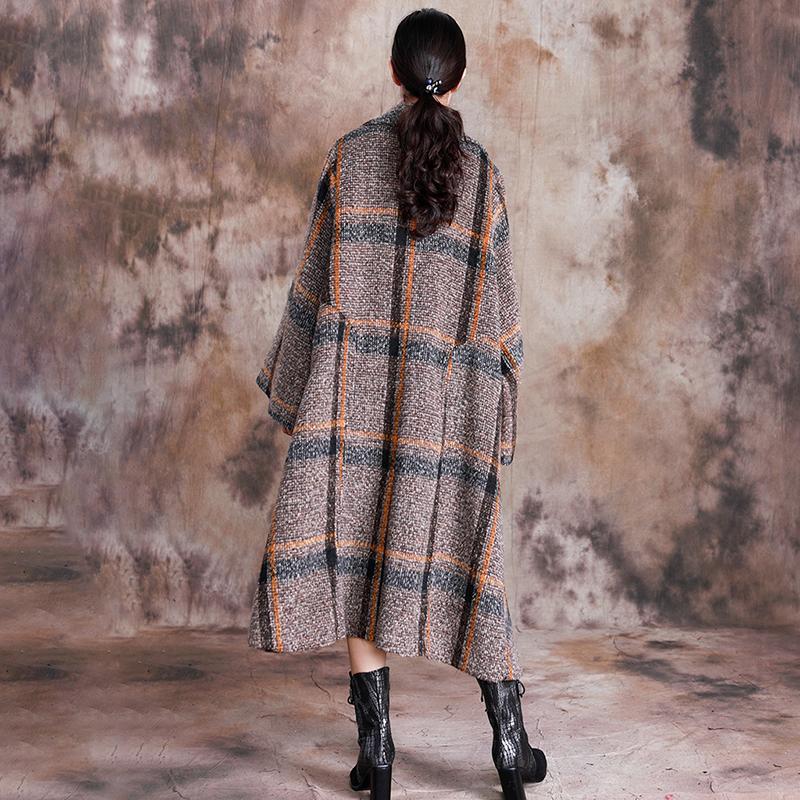 Buykud Tailored Collar Plaid Fashion Casual Trench Coat