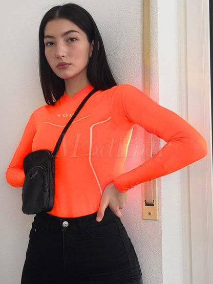 Letter Printed Long Sleeves Yoga Tee