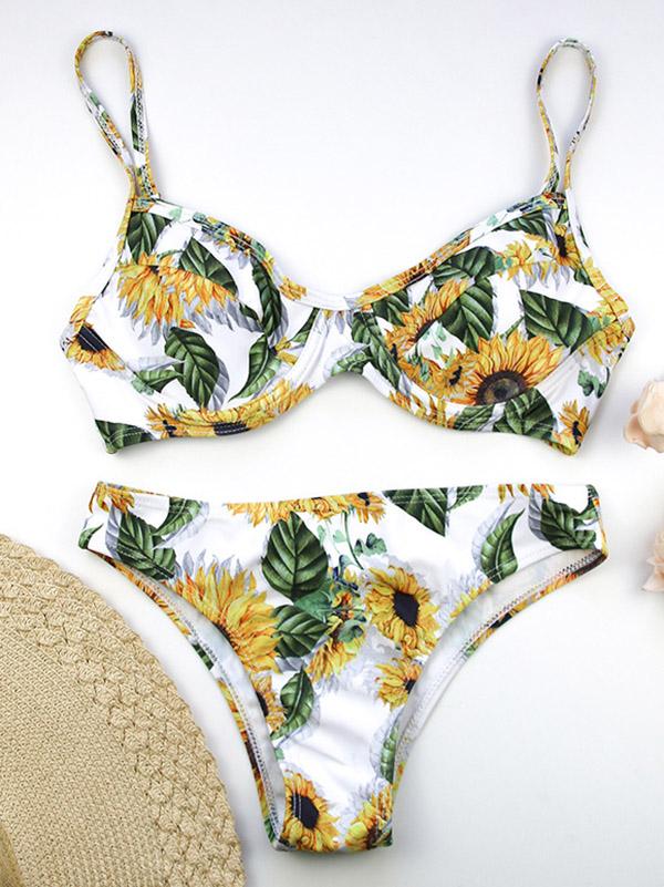 Ombre Contrast Floral Bikini Swimsuit