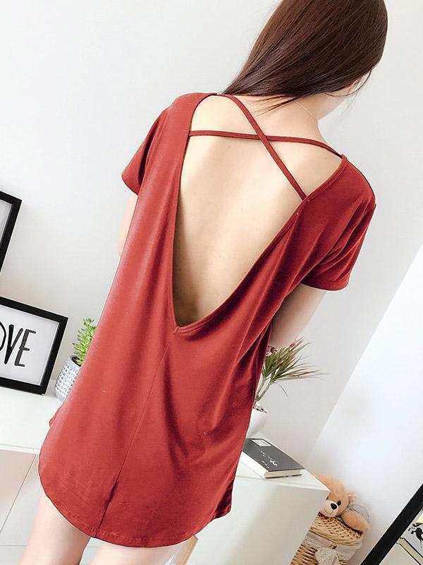 Leisure Solid V-Back Dress Pajama