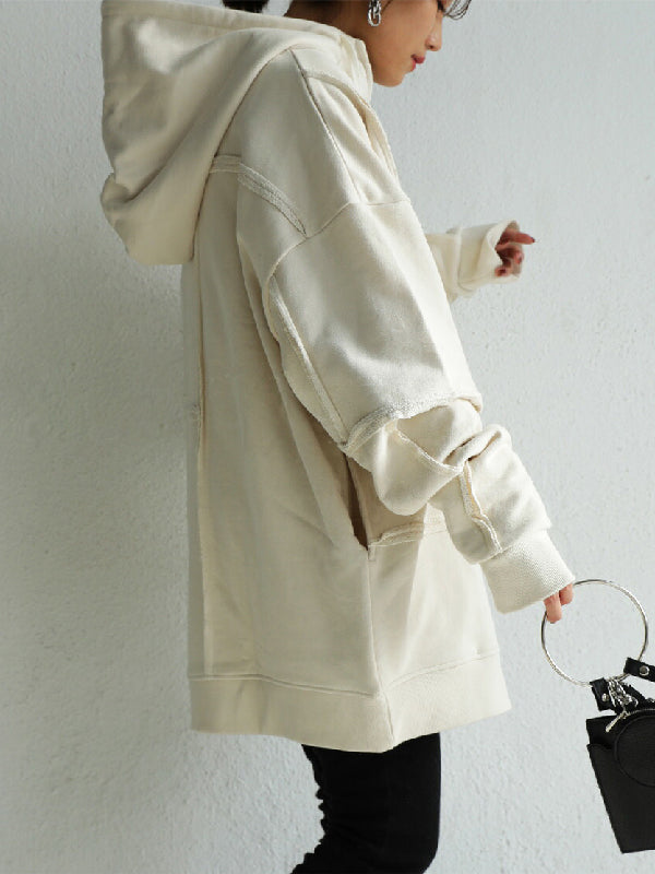Stylish Loose Split-Joint Asymmetric Drawstring Hooded High-Neck Jacket Outerwear