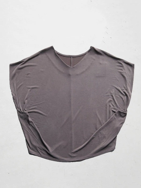 Simple Solid Color Batwing Sleeves V-Neck Shirts