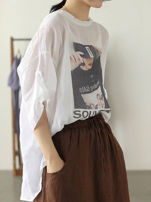 Casual Cartoon Printed Thin Half Sleeve T-Shirts Tops