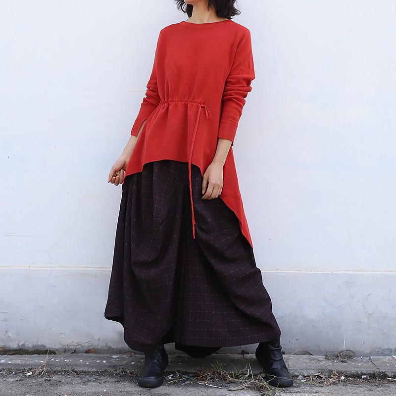 Buykud Casual Plaid Irregular Wide Leg Pants