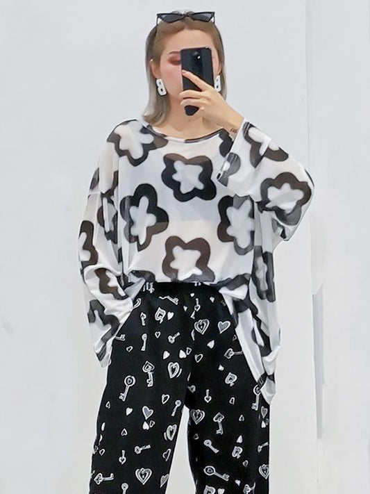 Loose Flower Printed Sunscreen T-shirt