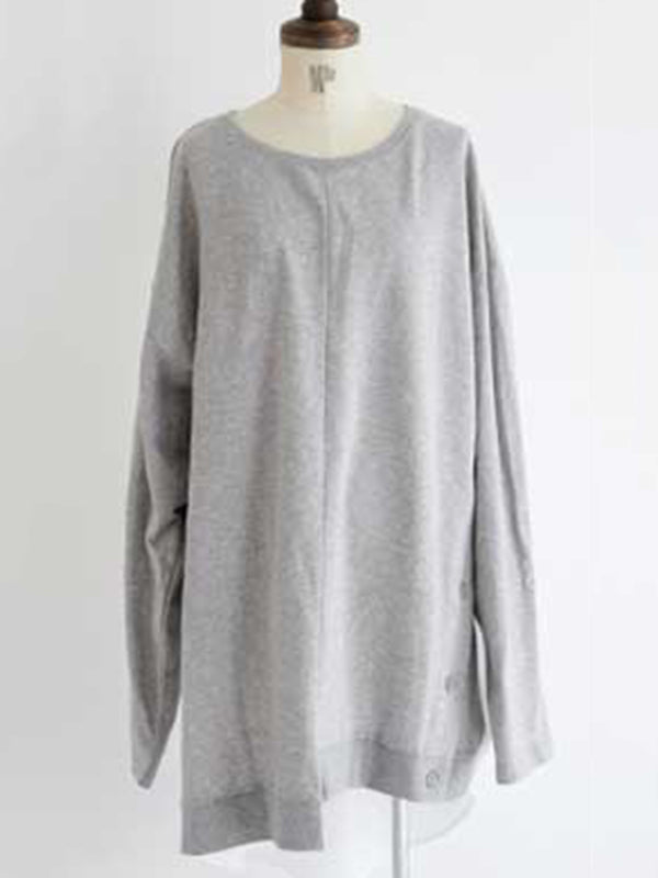 Casual Loose Color Matching Buttoned Split-Joint Split-Side High-Low Round-Neck Long Sleeves Sweatshirt