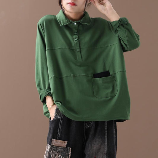 Buykud Casual Literary Solid Color Long Sleeve Shirt