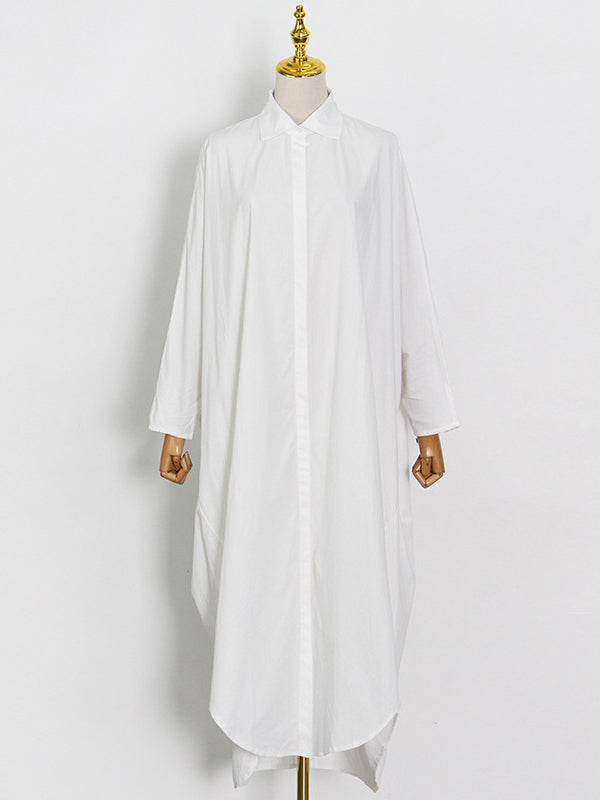 Casual Buttoned Solid Color Lapel Long Sleeves Loose Maxi Dress