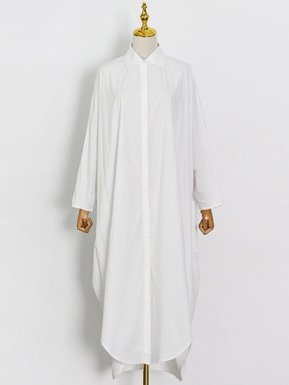 Casual Buttoned Solid Color Lapel Long Sleeves Loose Maxi Dress