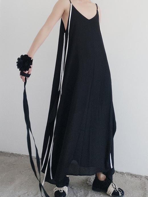 Simple Black Sleeveless V-neck Maxi Dress