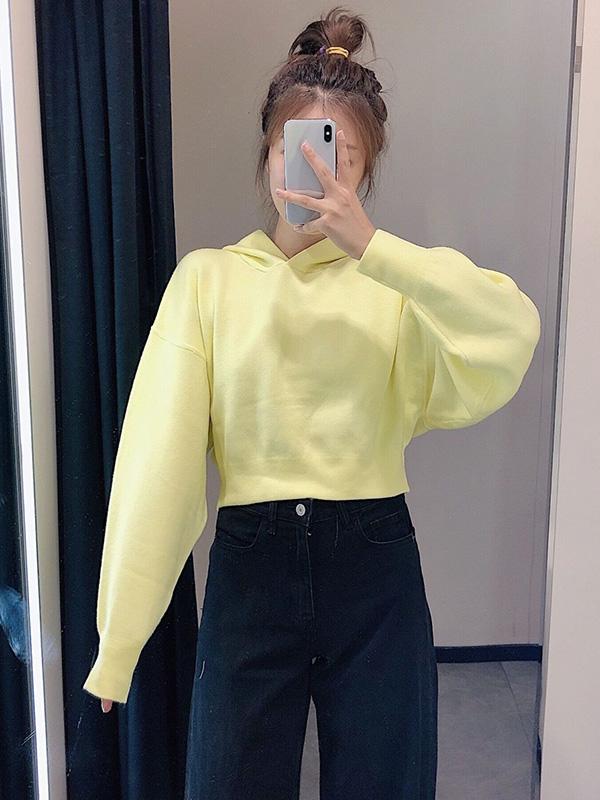 Loose Solid Lantern Sleeves Hoodies