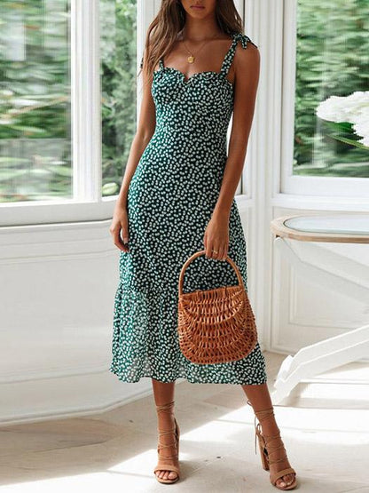 Bandage Ruffled Printed Maxi Dress