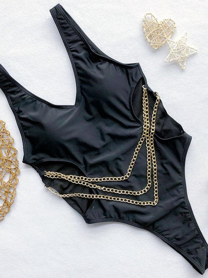 Plain Link Chain One-Piece Swimsuit