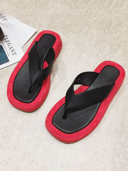 Simple Contrast Color Flip Flops Flatform Slippers