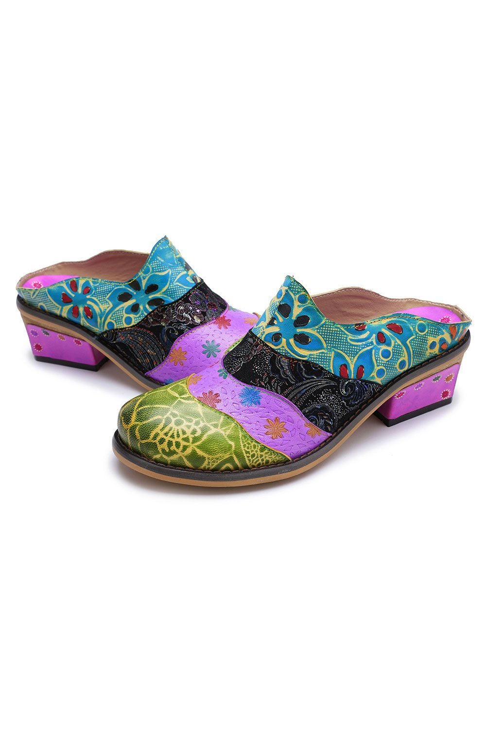 Splicing Genuine Leather Print Slipper Retro Sandals