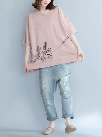 Loose Oversize Printed Plant T-Shirt