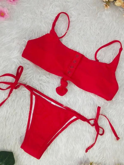 Button Top Knot Side Bottom Bikinis Swimwear