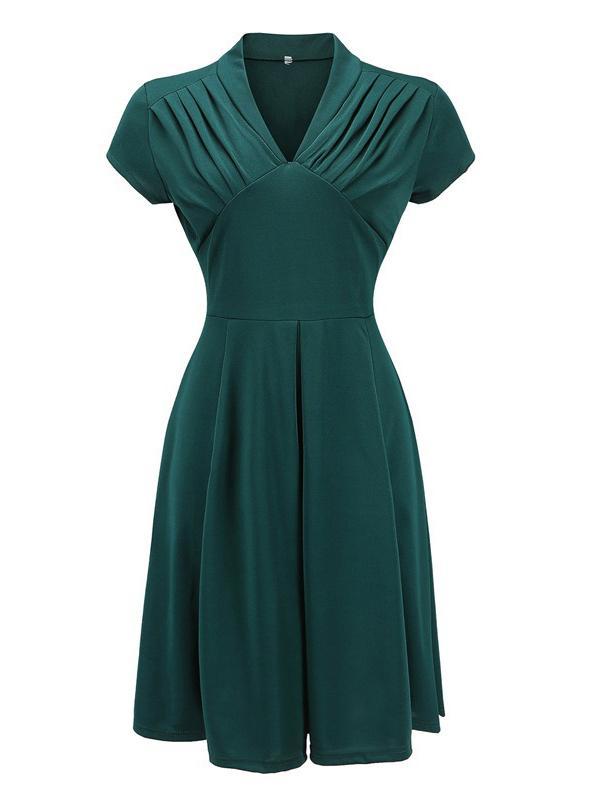 Vintage Solid Wrap Midi Dresses