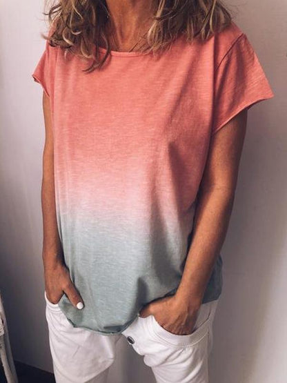 Plus Size Round Neck Gradient Fringed T-shirt