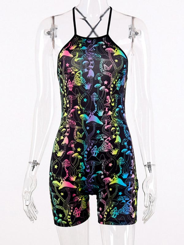 Fashion Floral Printed Backless Bodysuits