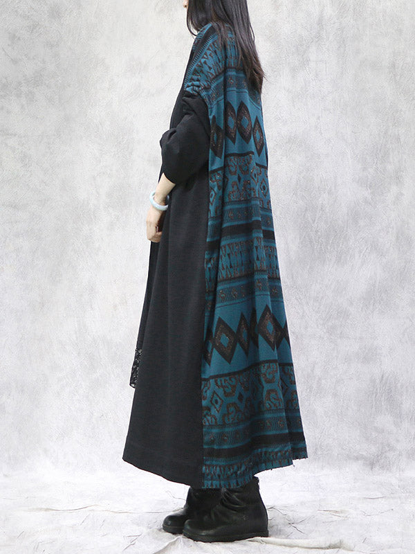 Artistic Retro Bohemia National Printed Split-Joint With Pocket Long Sleeves Cardigan Outwear