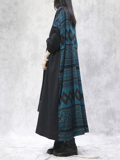 Artistic Retro Bohemia National Printed Split-Joint With Pocket Long Sleeves Cardigan Outwear
