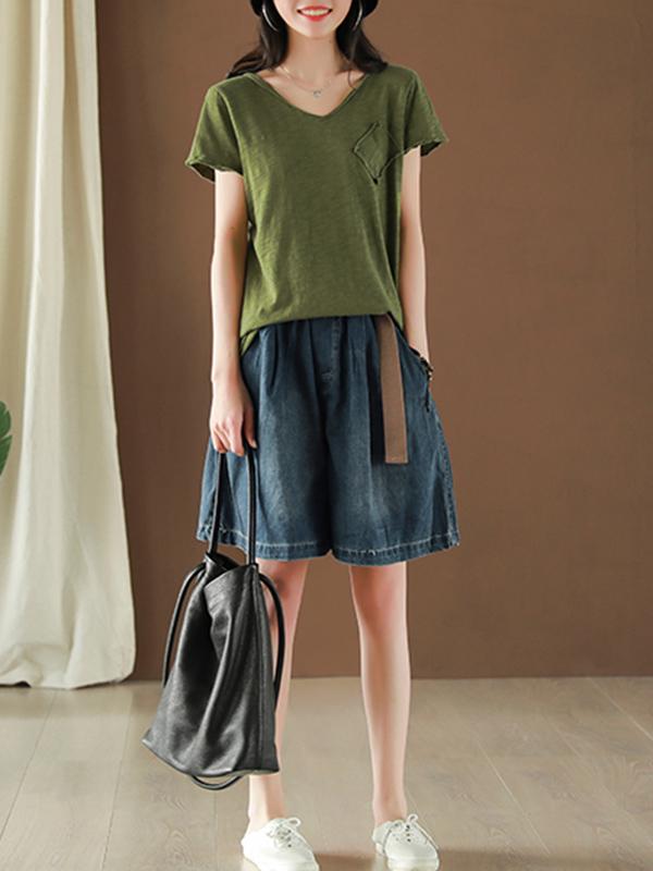 Vintage Bamboo Cotton Solid T-Shirt