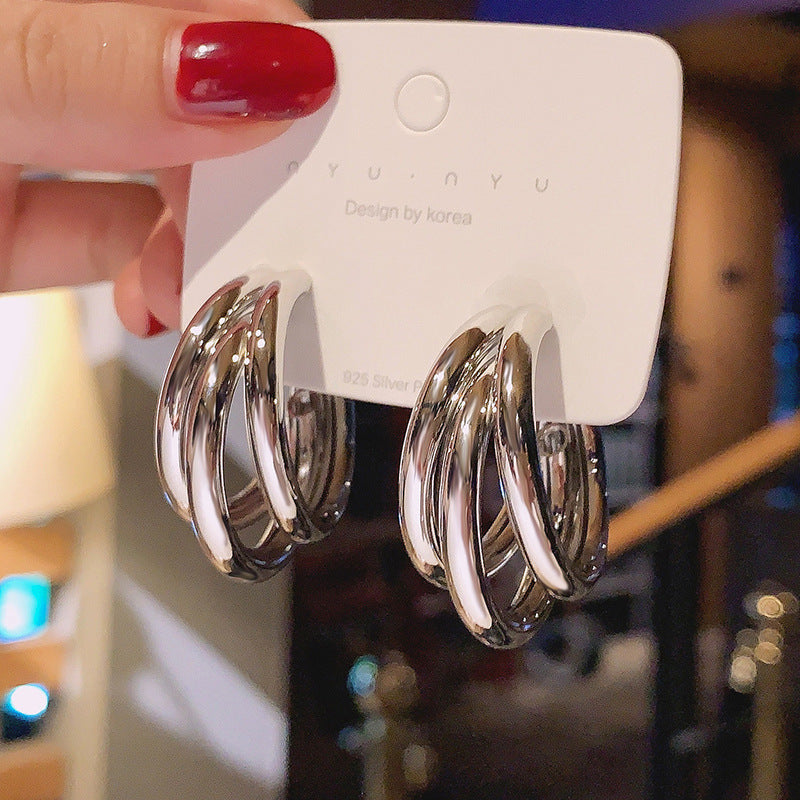 S925 silver needle C-shaped circle diamond zircon earrings