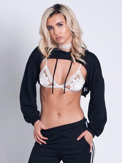 Casual Cropped Long Sleeves Hoodies Tops