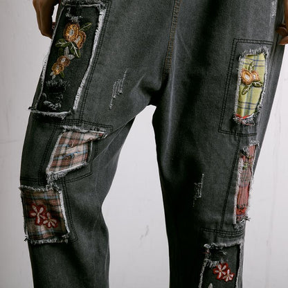 Embroidered Floral Patchwork Burr Women Jeans