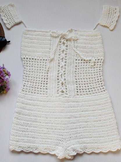Off-the-shoulder Crochet One-Piece Swimsuit