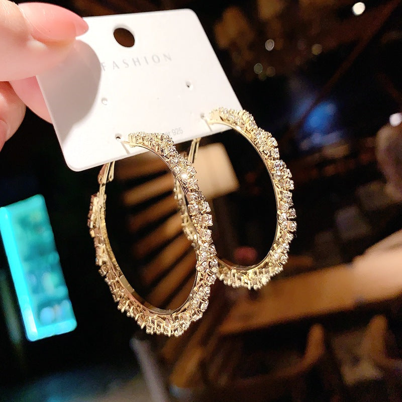 S925 silver needle C-shaped circle diamond zircon earrings