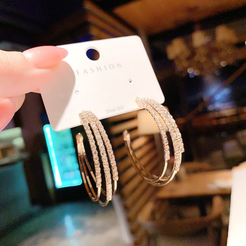 S925 silver needle C-shaped circle diamond zircon earrings