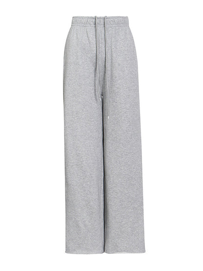 Stylish Solid Color Long Sleeve Cropped Sweatershirt+Wide-Leg Pants Three-Piece Suit