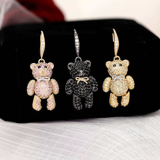 Cute Animal Zircon Bowknot Little Bear Earrings