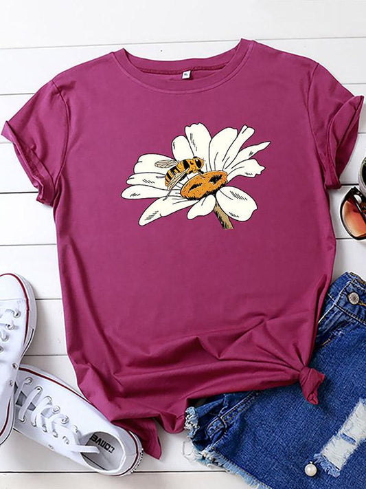 Casual Loose Floral Printed Tees