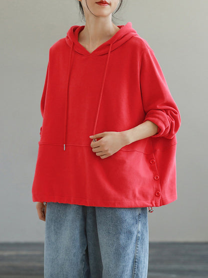 Casual Solid Color Long Sleeves Drawstring Hoodies