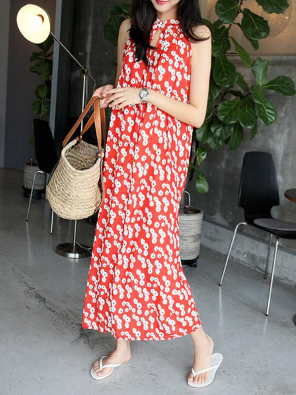 Floral Sleeveless Plus Size Midi Dresses