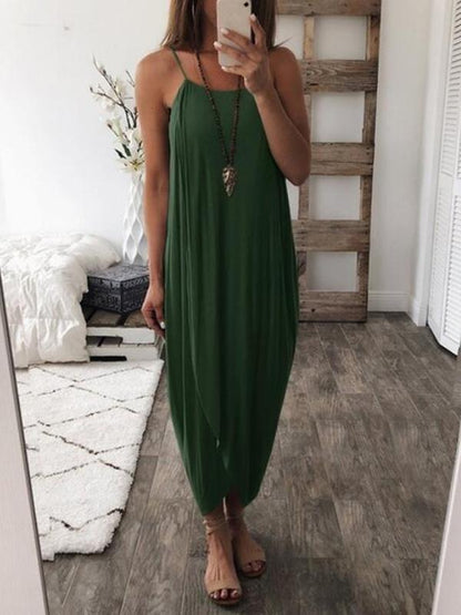 Simple 5 Colors Spaghetti-neck Maxi Dress