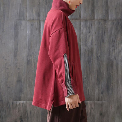Autumn Cotton Patchwork Stripe Sleeve Casual Sweatshirt