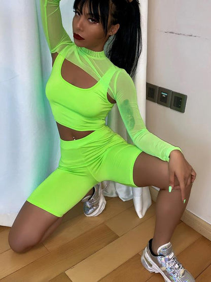 Mesh Long Sleeve Tees Tanks And Shorts Suits