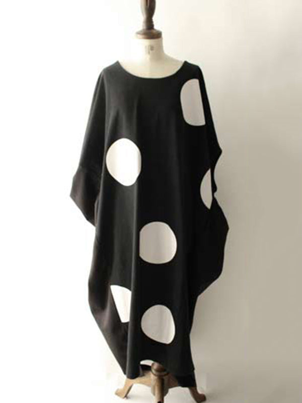 Original Loose Polka-Dot Round-Neck Batwing Sleeves Maxi Dress