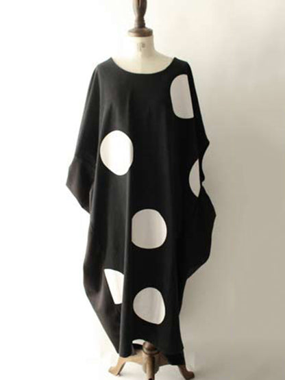 Original Loose Polka-Dot Round-Neck Batwing Sleeves Maxi Dress