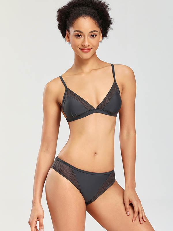 Solid Color Split-Joint Split Bikini Swimsuit