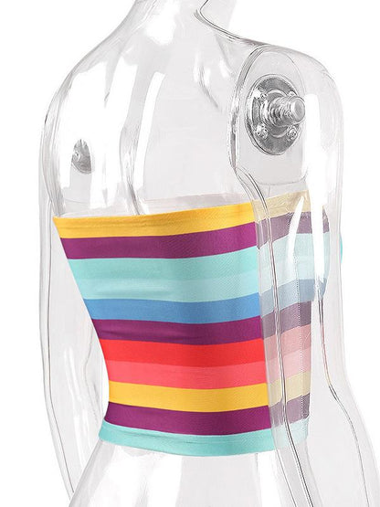 Rainbow Color Stripped Off Shoulder Tank