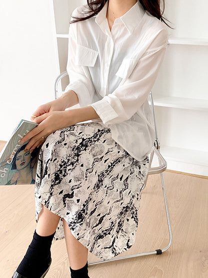 Simple Solid Color Buttoned Lapel Sun Protection Long Sleeves Blouse Tops