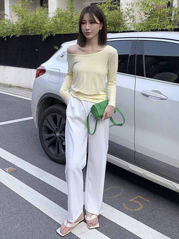 Casual Solid Color Long Sleeves Round-Neck T-Shirt Tops