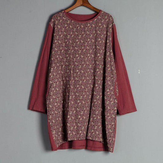 Casual Long Sleeve Red Floral Autumn  Dress